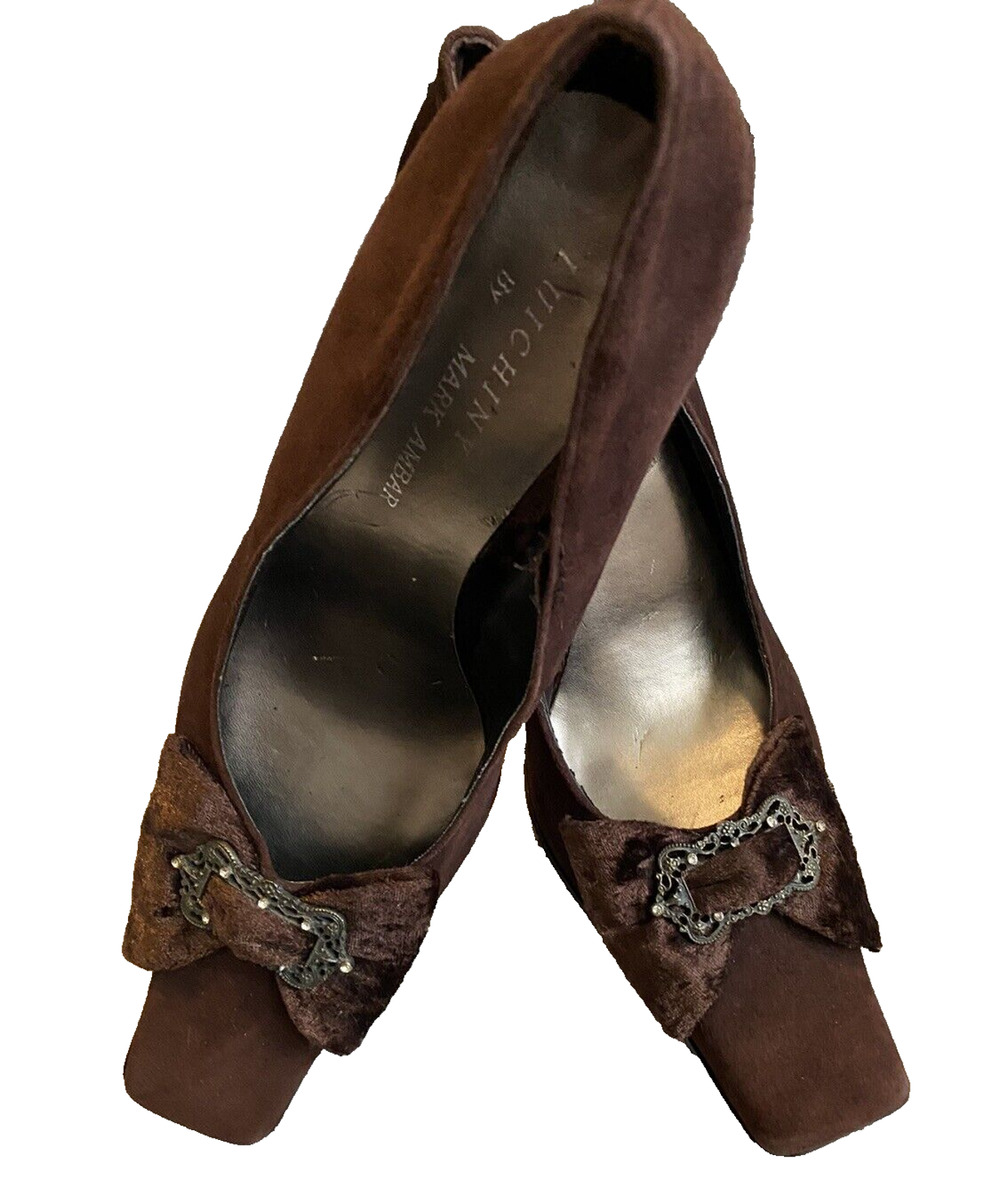 Vtg Luichiny by Mark Ambar Brown Suede Heels Womens Size 9 Coquette Romantic